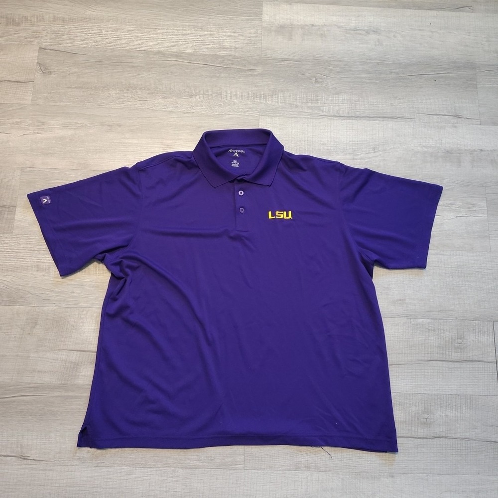 LSU Tigers POLO Shirt Mens Short Sleeve Purple XXL Antigua Mesh‎ Performance